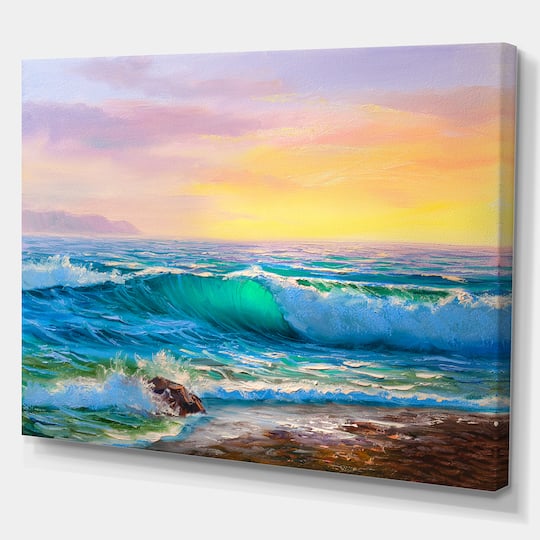 Designart - Sunsets over ocean waves